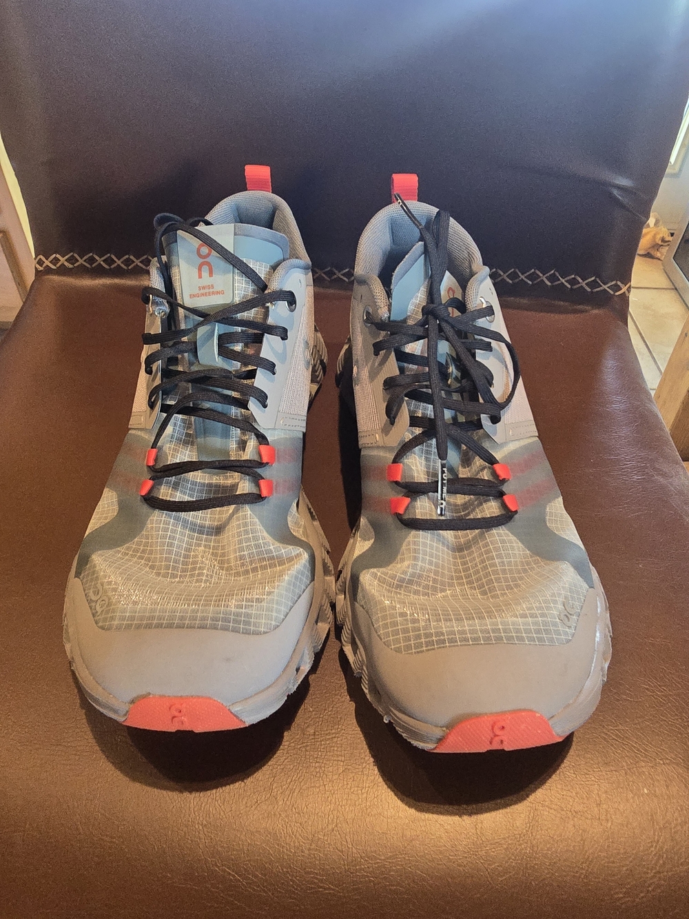On Running Women's Light Gray and Coral Trail Runners